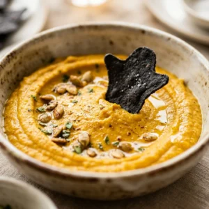 Pumpkin Hummus With Ghost Chips - Vegan Dinner