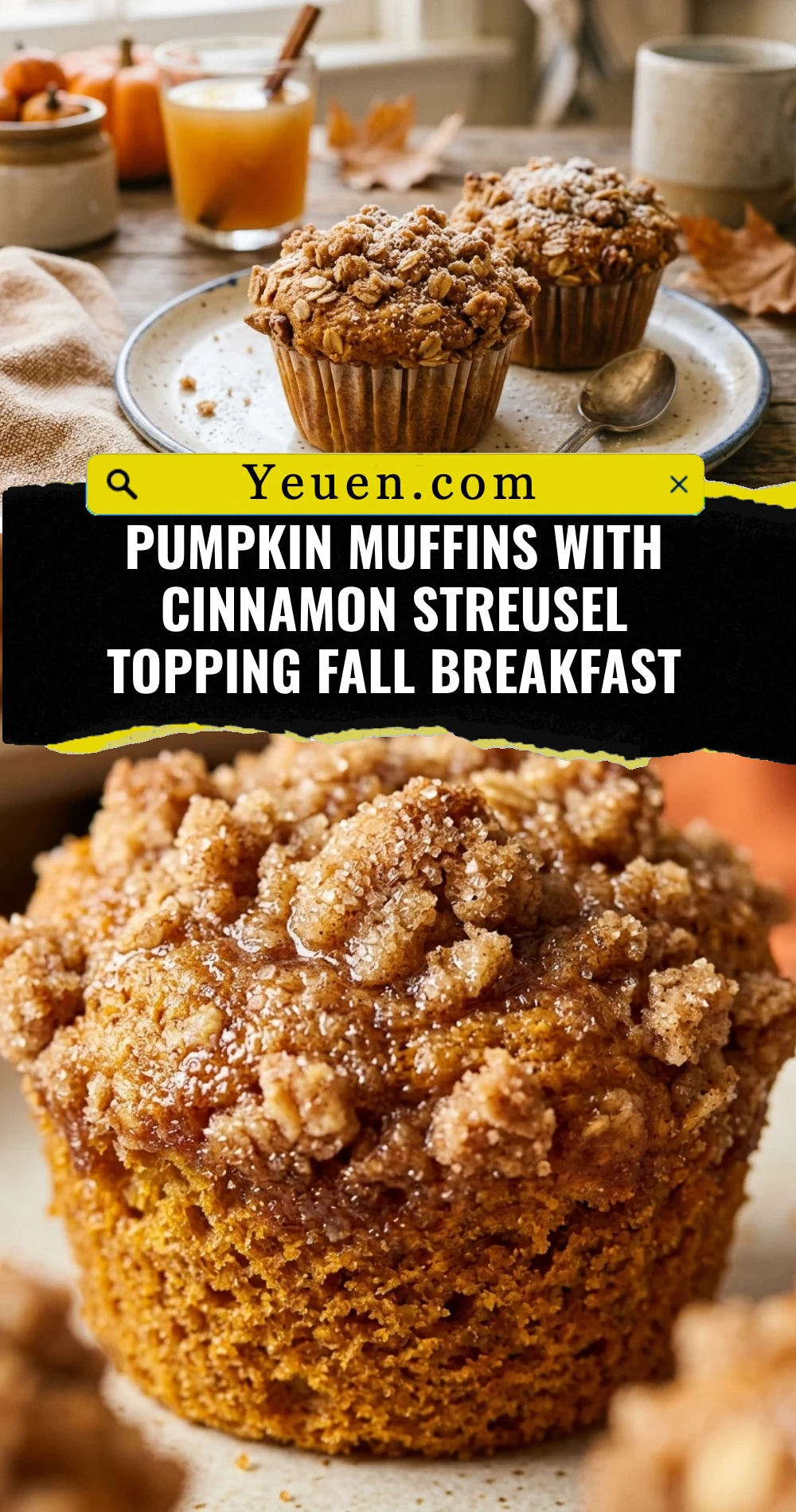 Pumpkin Muffins With Cinnamon Streusel Topping Fall Breakfast