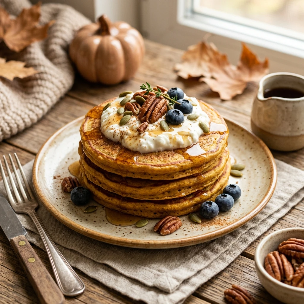 Pumpkin Protein Pancakes Cottage Cheese Fall Healthy