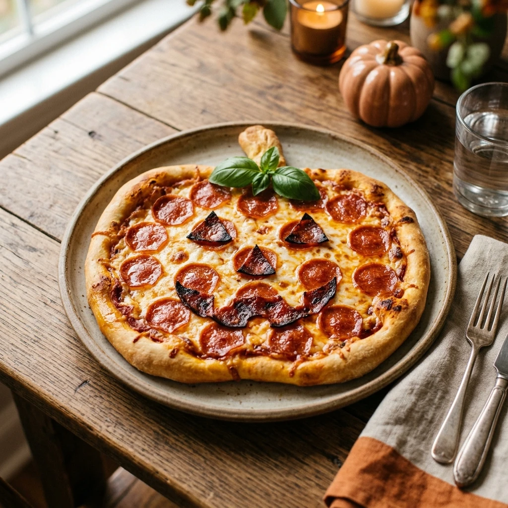 Pumpkin Shaped Pepperoni Pizza For Picky Eaters