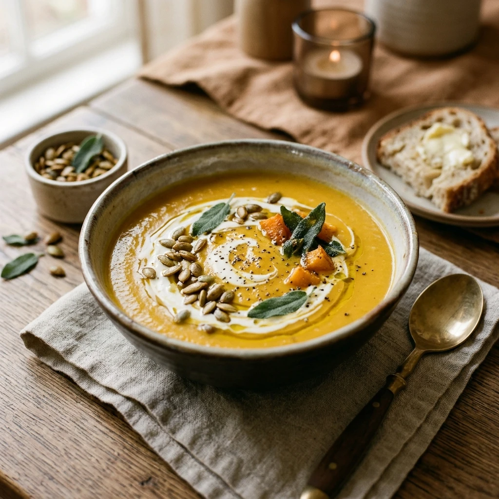 Pumpkin Soup Roasted Cozy Savory Dinner