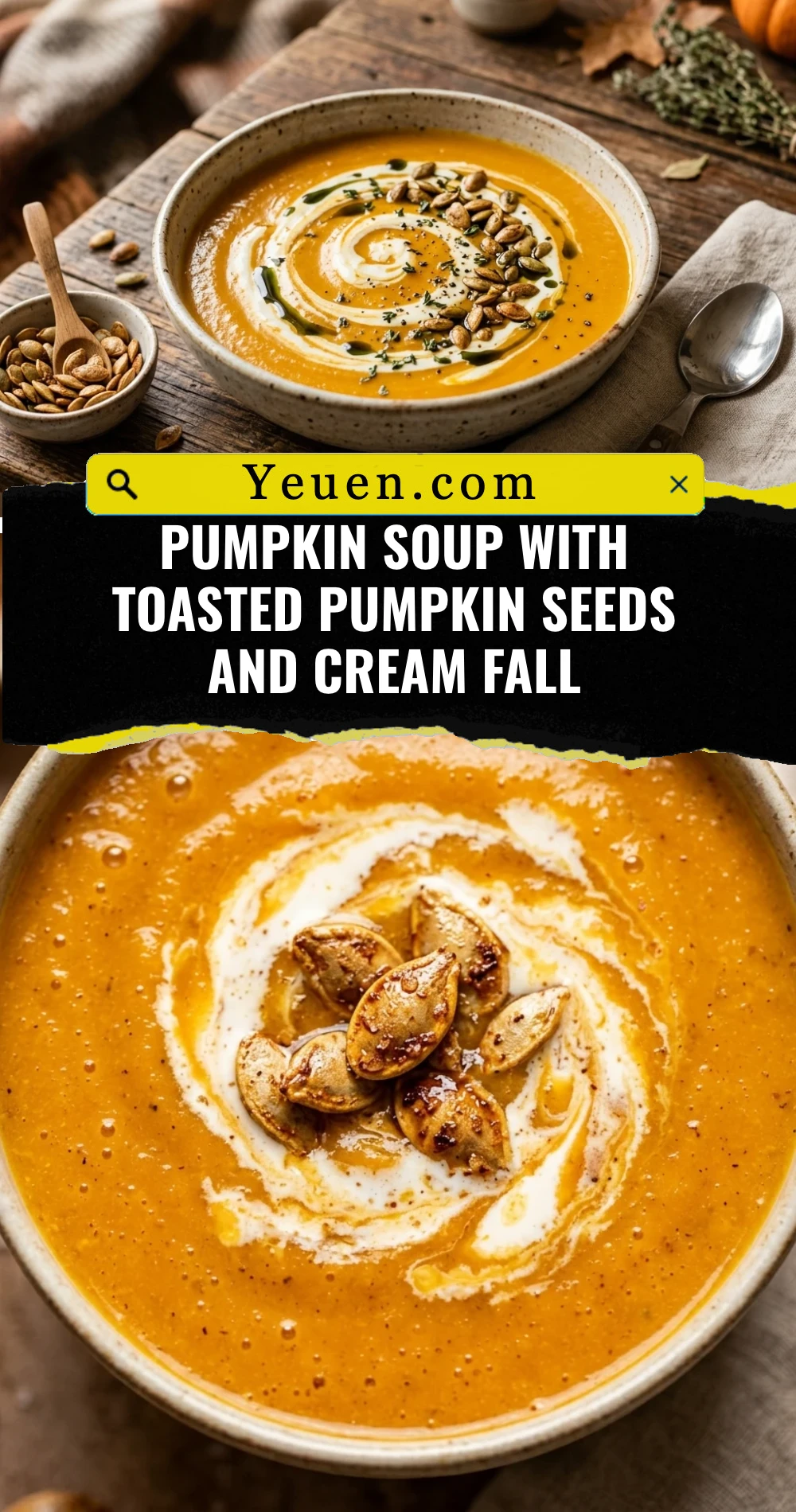 Pumpkin Soup With Toasted Pumpkin Seeds And Cream Fall