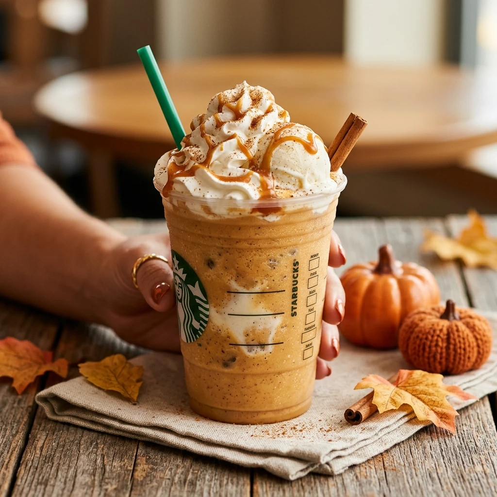 Pumpkin Spice Frappe With Vanilla Ice Cream Fall Starbucks
