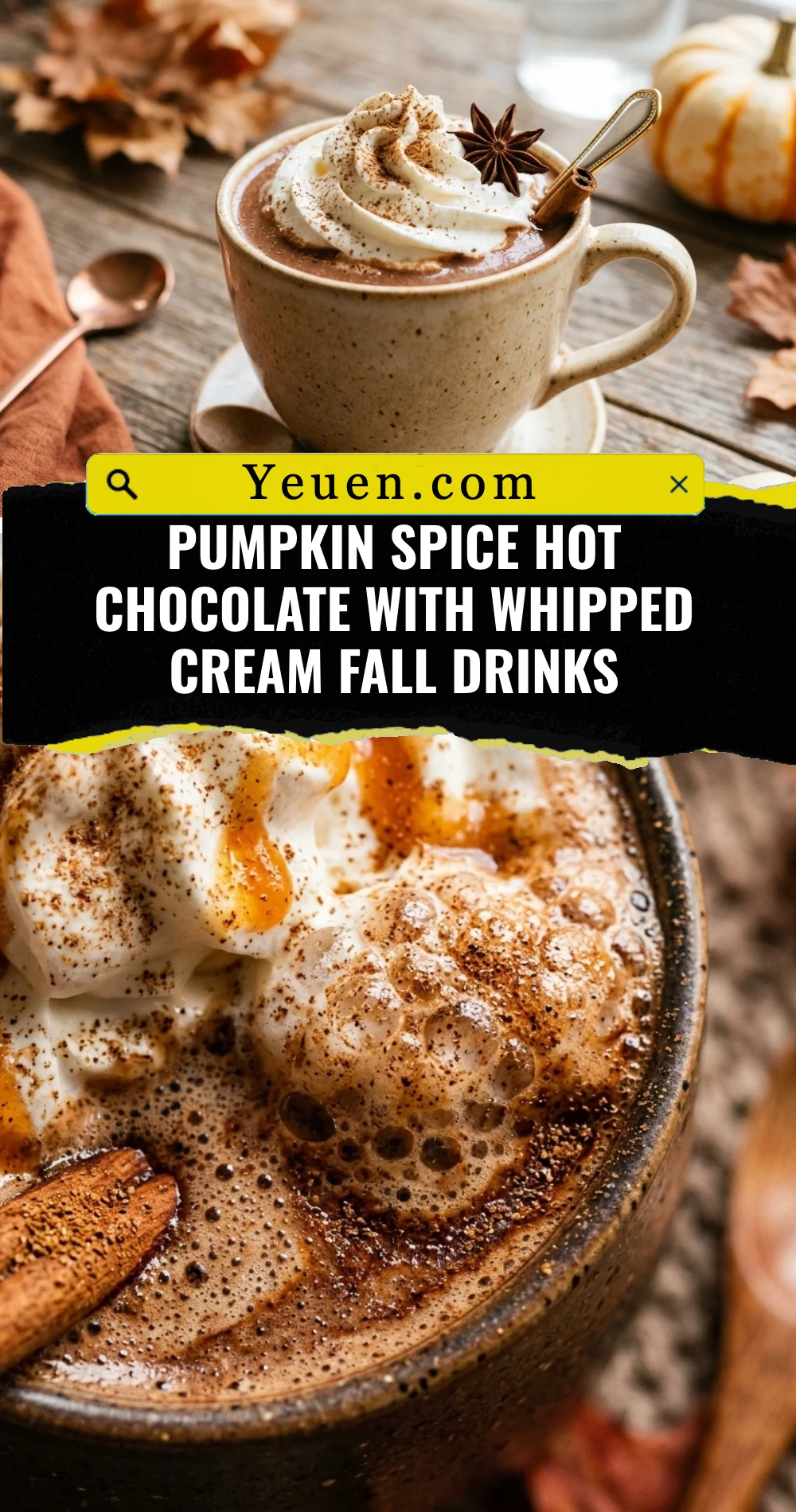 Pumpkin Spice Hot Chocolate With Whipped Cream Fall Drinks