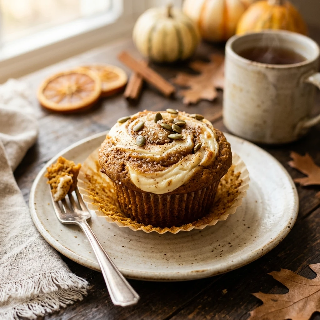 Pumpkin Spice Muffins With Cream Cheese Swirl Fall