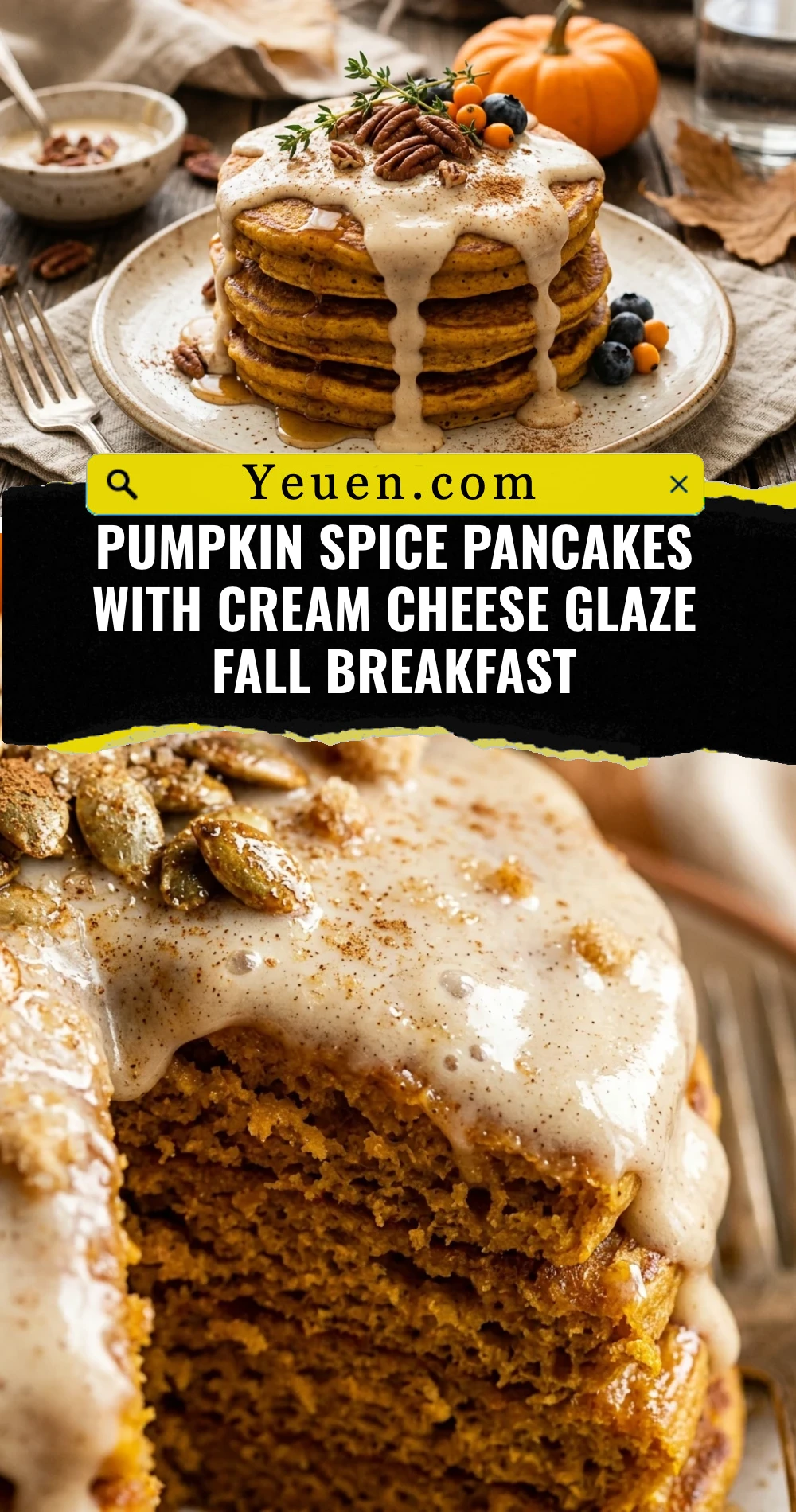 Pumpkin Spice Pancakes With Cream Cheese Glaze Fall Breakfast