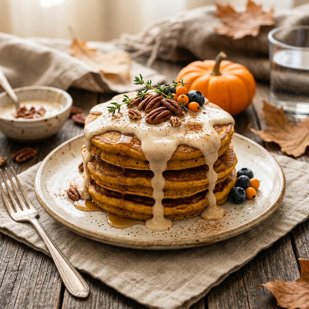 Pumpkin Spice Pancakes With Cream Cheese Glaze Fall Breakfast