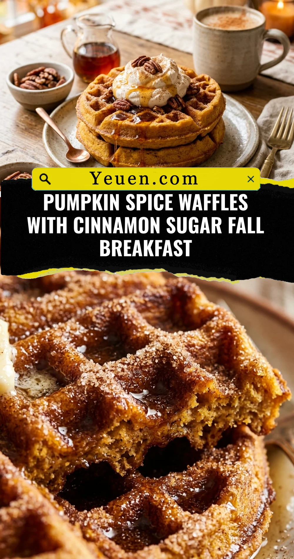 Pumpkin Spice Waffles With Cinnamon Sugar Fall Breakfast