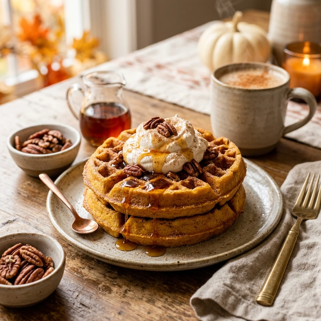 Pumpkin Spice Waffles With Cinnamon Sugar Fall Breakfast