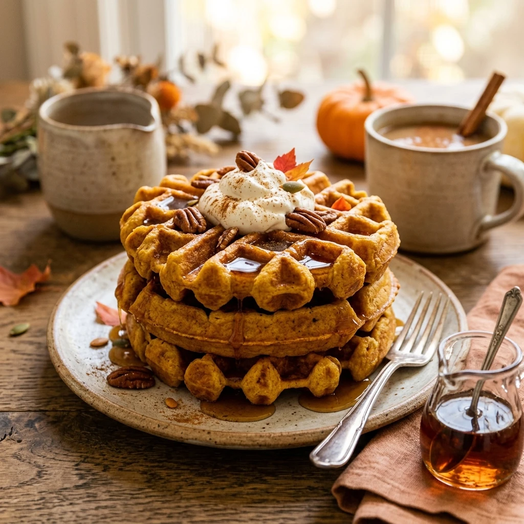Pumpkin Waffles Crispy Fluffy Fall Brunch