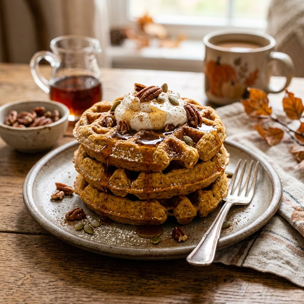 Pumpkin Waffles Fluffy Breakfast Fall Oats