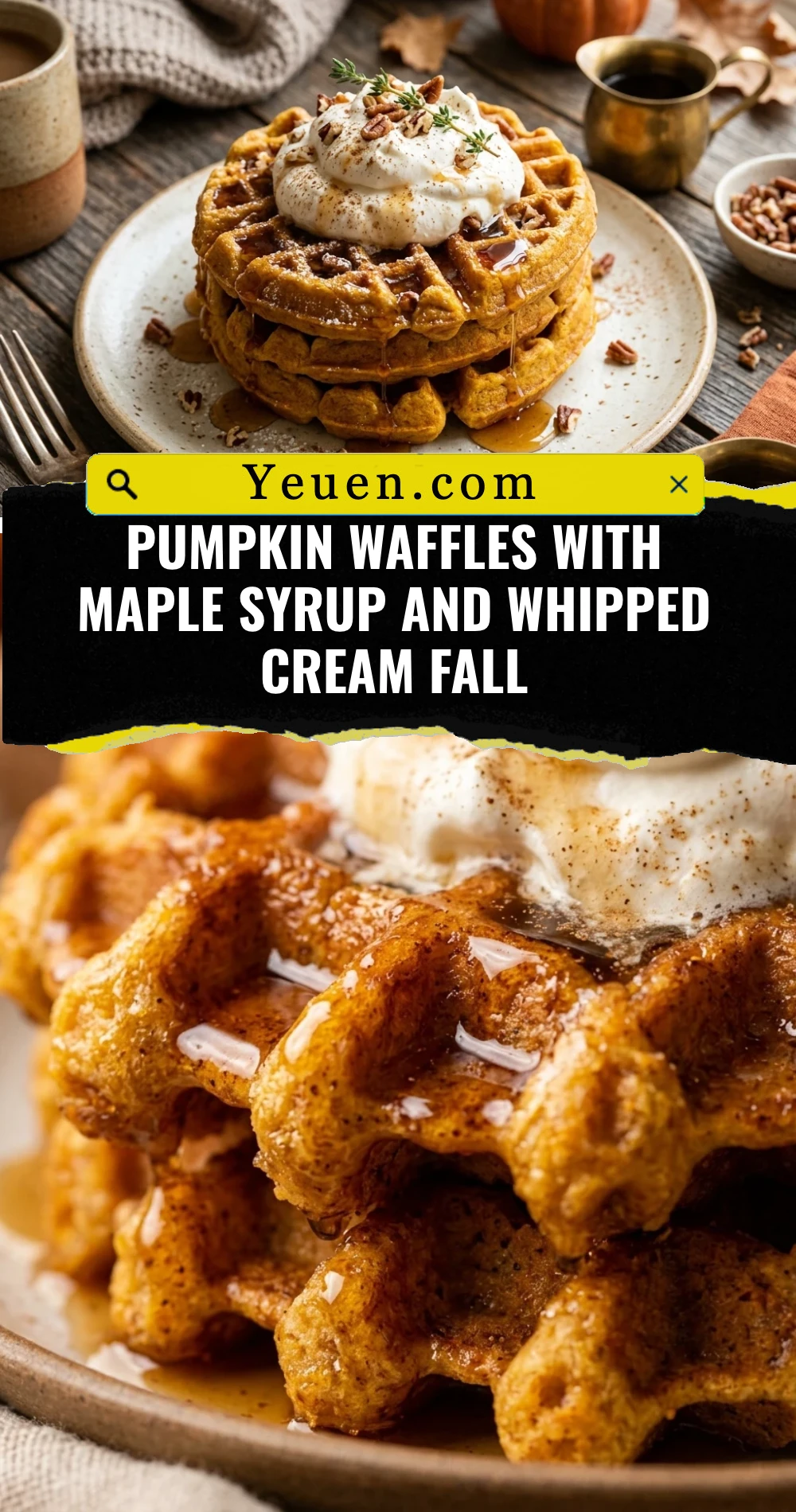 Pumpkin Waffles With Maple Syrup And Whipped Cream Fall
