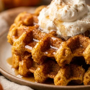 Pumpkin Waffles With Maple Syrup And Whipped Cream Fall
