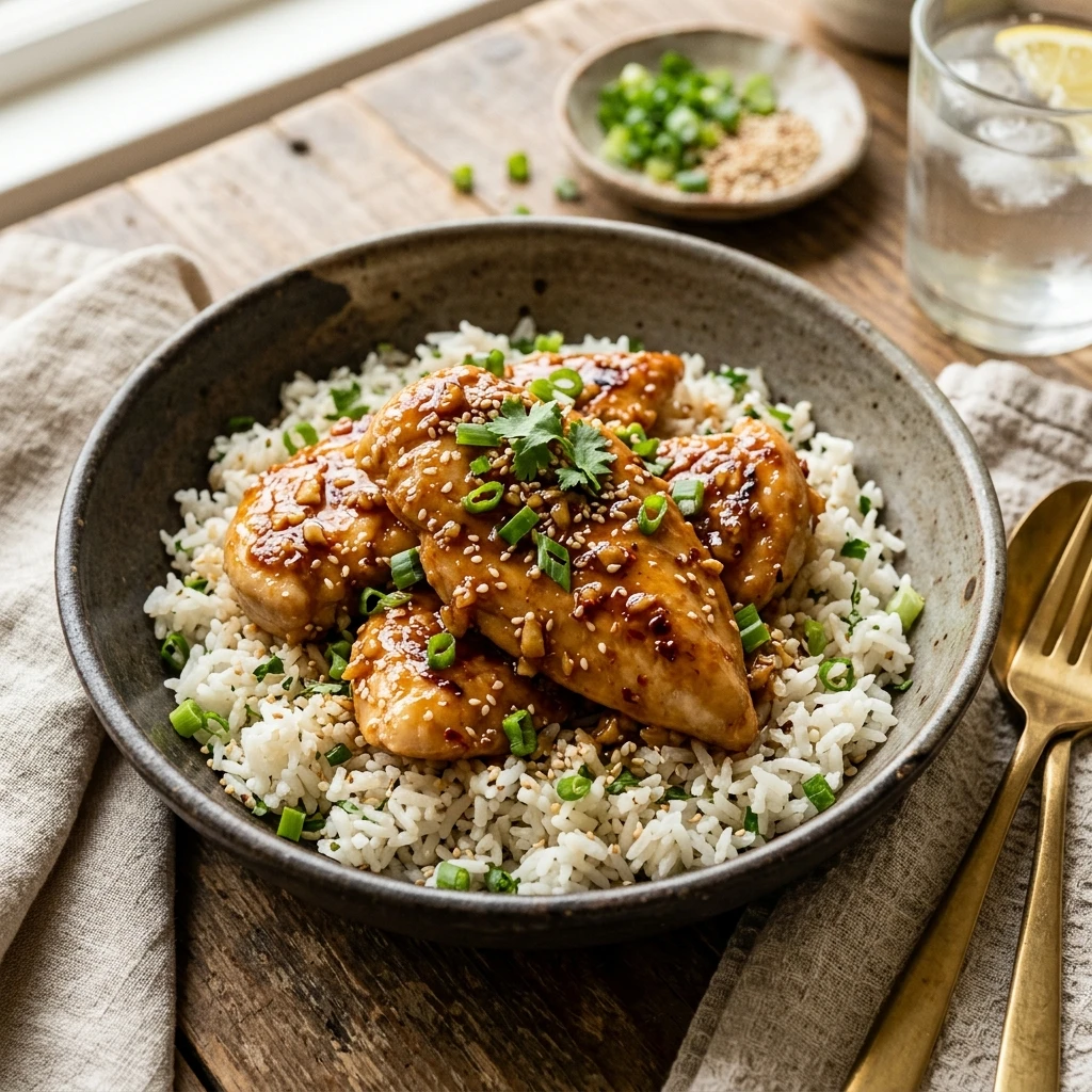 Quick & Easy Honey Garlic Chicken And Rice 20 Min