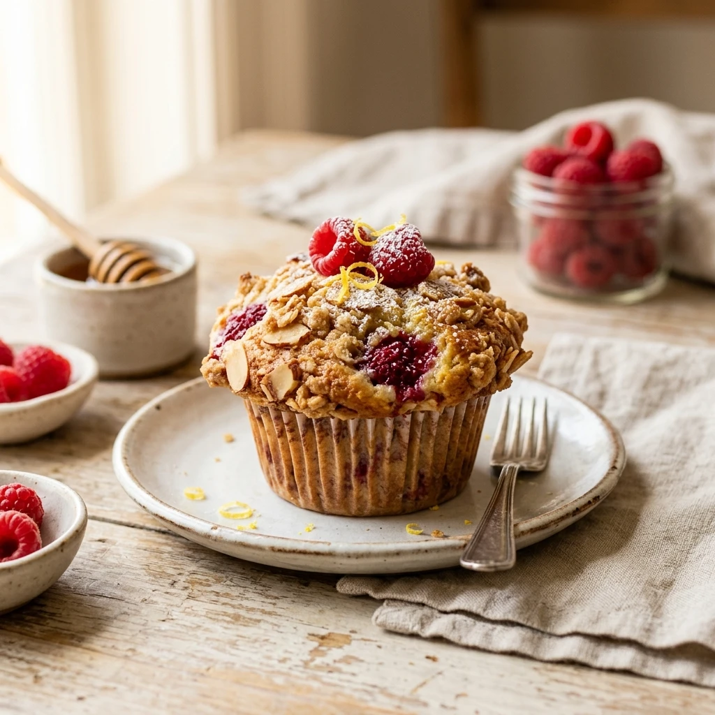 Raspberry Lemon Muffins With Almond Streusel