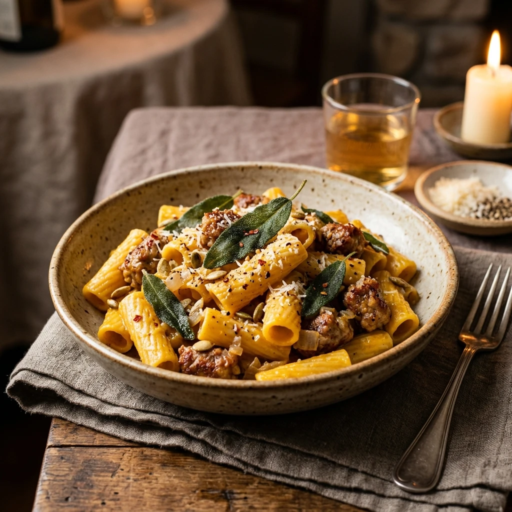 Savory Pumpkin Pasta With Sausage And Sage Cozy Dinner