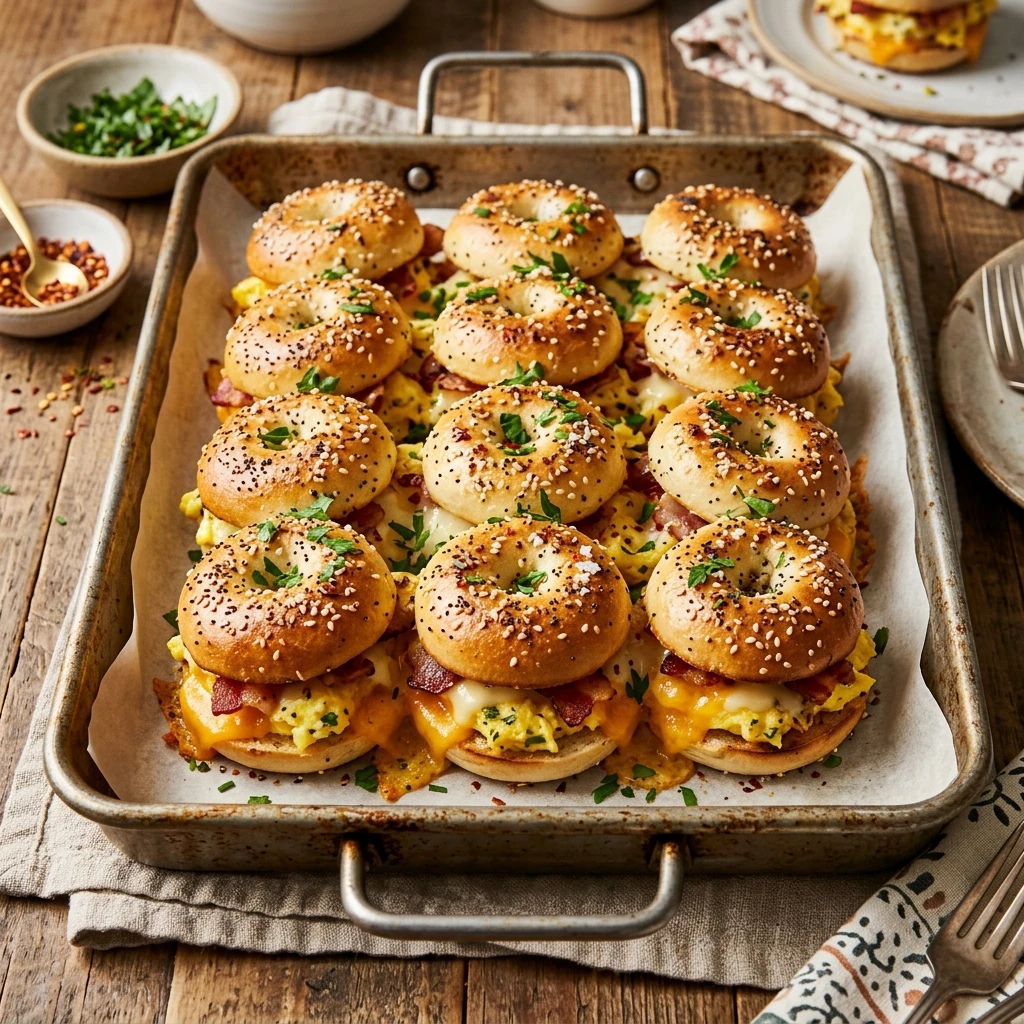 Sheet Pan Bagel Breakfast Sliders Easy Brunch Feed A Crowd