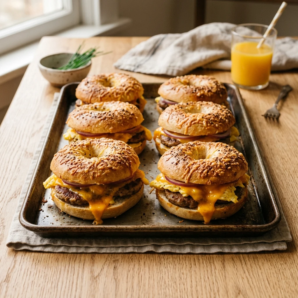 Sheet Pan Bagel Sandwiches With Sausage And Cheddar Freezer