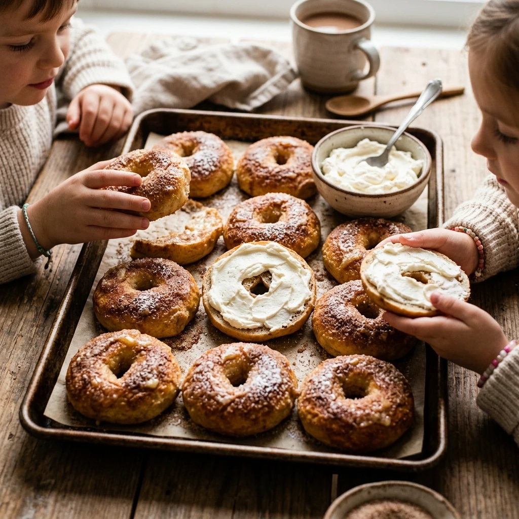 Sheet Pan Bagels With Cinnamon Sugar And Cream Cheese Kids