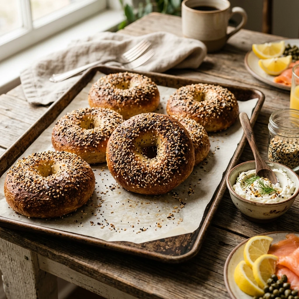 Sheet Pan Bagels With Everything Seasoning Easy Brunch No Boil
