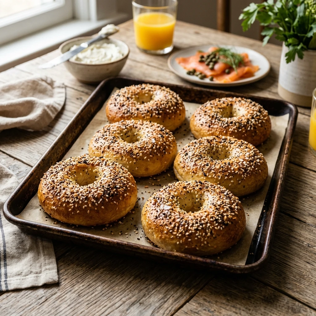 Sheet Pan Bagels With Everything Seasoning Easy Brunch No Boil