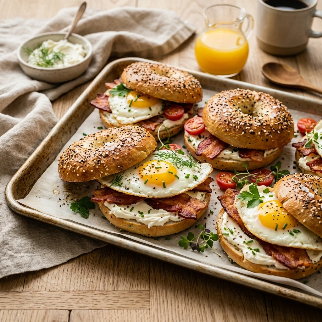 Sheet Pan Breakfast Bagels With Cream Cheese Easy Brunch