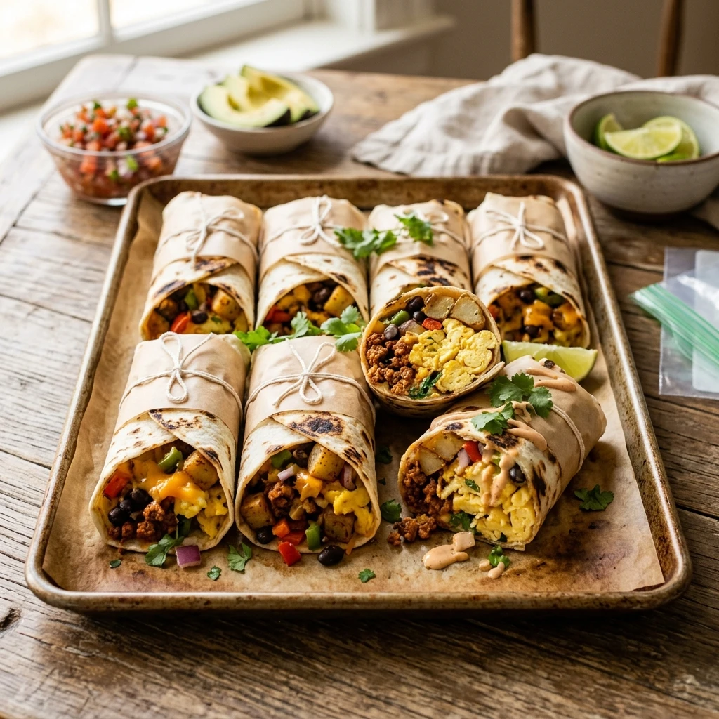 Sheet Pan Breakfast Burritos Freezer Meal Prep Feeds 8
