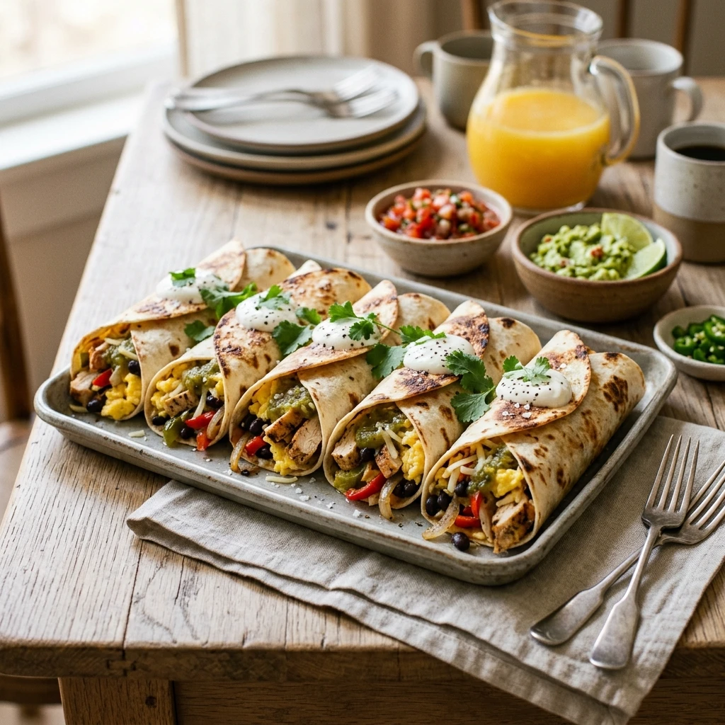 Sheet Pan Breakfast Burritos With Chicken And Salsa Feeds 8