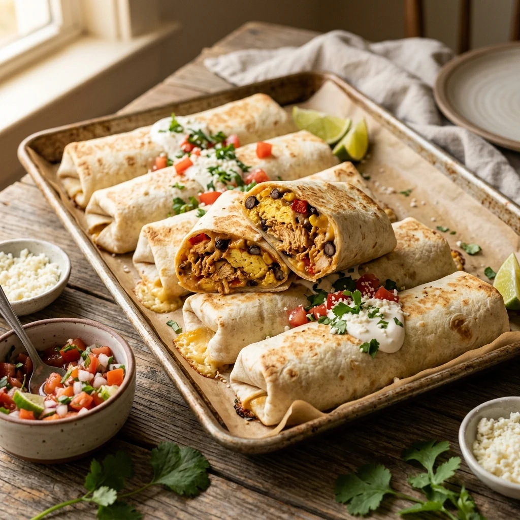 Sheet Pan Breakfast Burritos With Chicken And Salsa Feeds 8