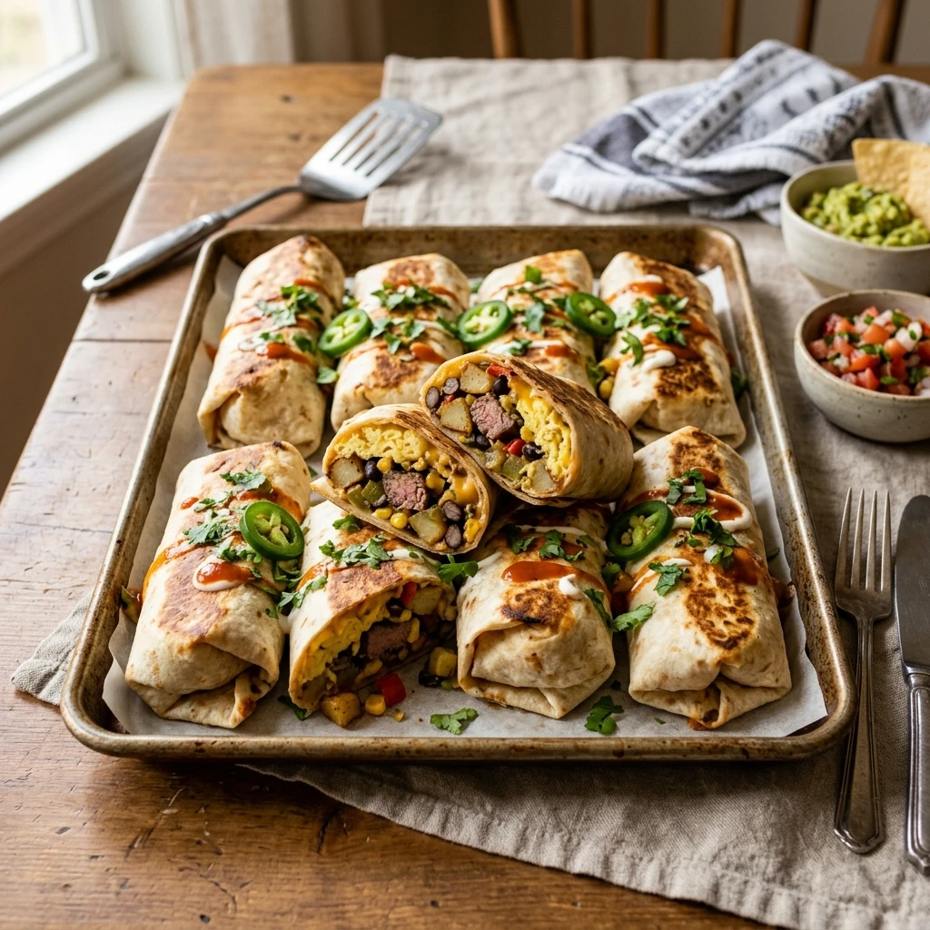 Sheet Pan Breakfast Burritos With Steak And Eggs Feeds A Crowd