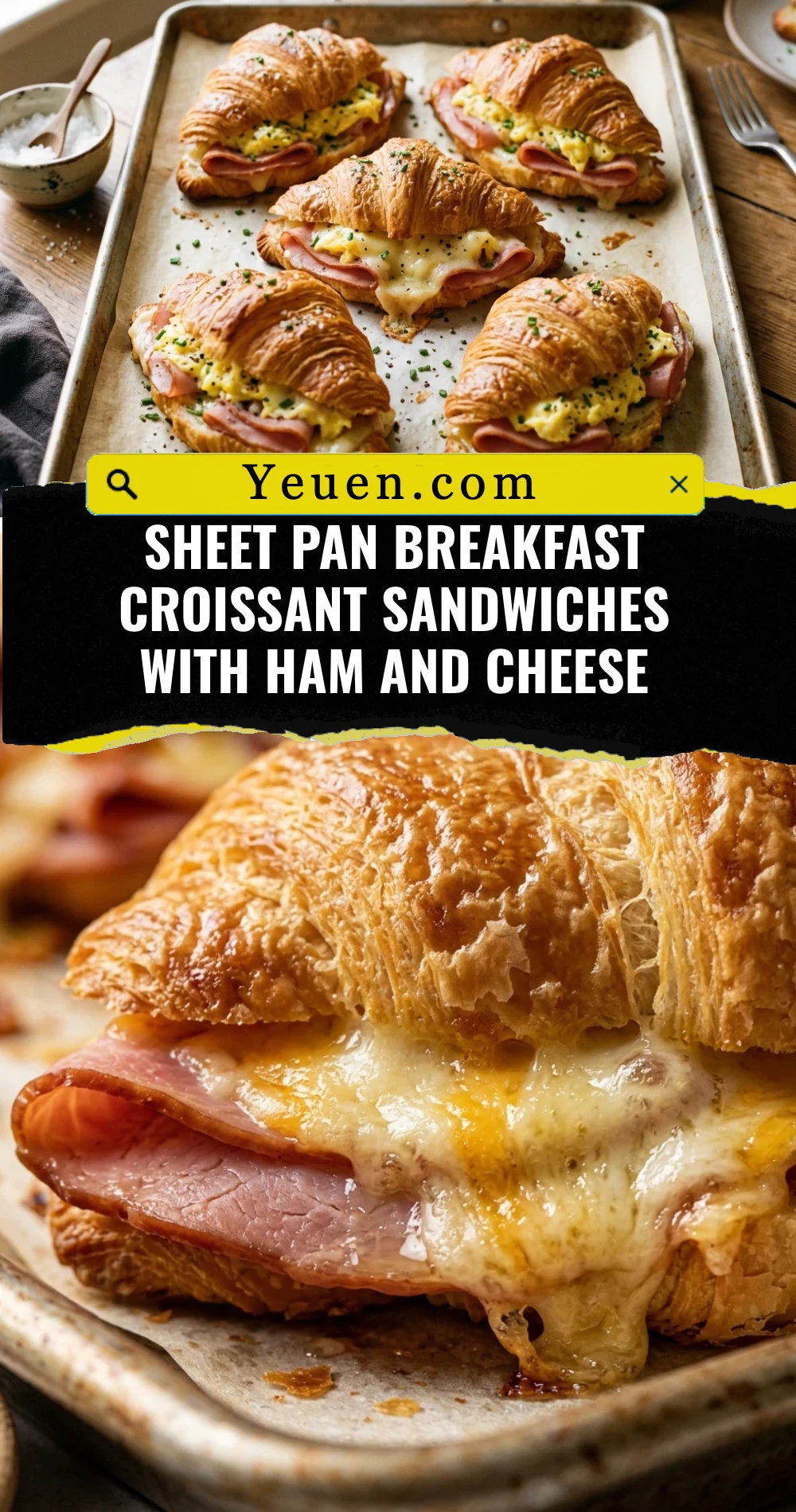 Sheet Pan Breakfast Croissant Sandwiches With Ham And Cheese