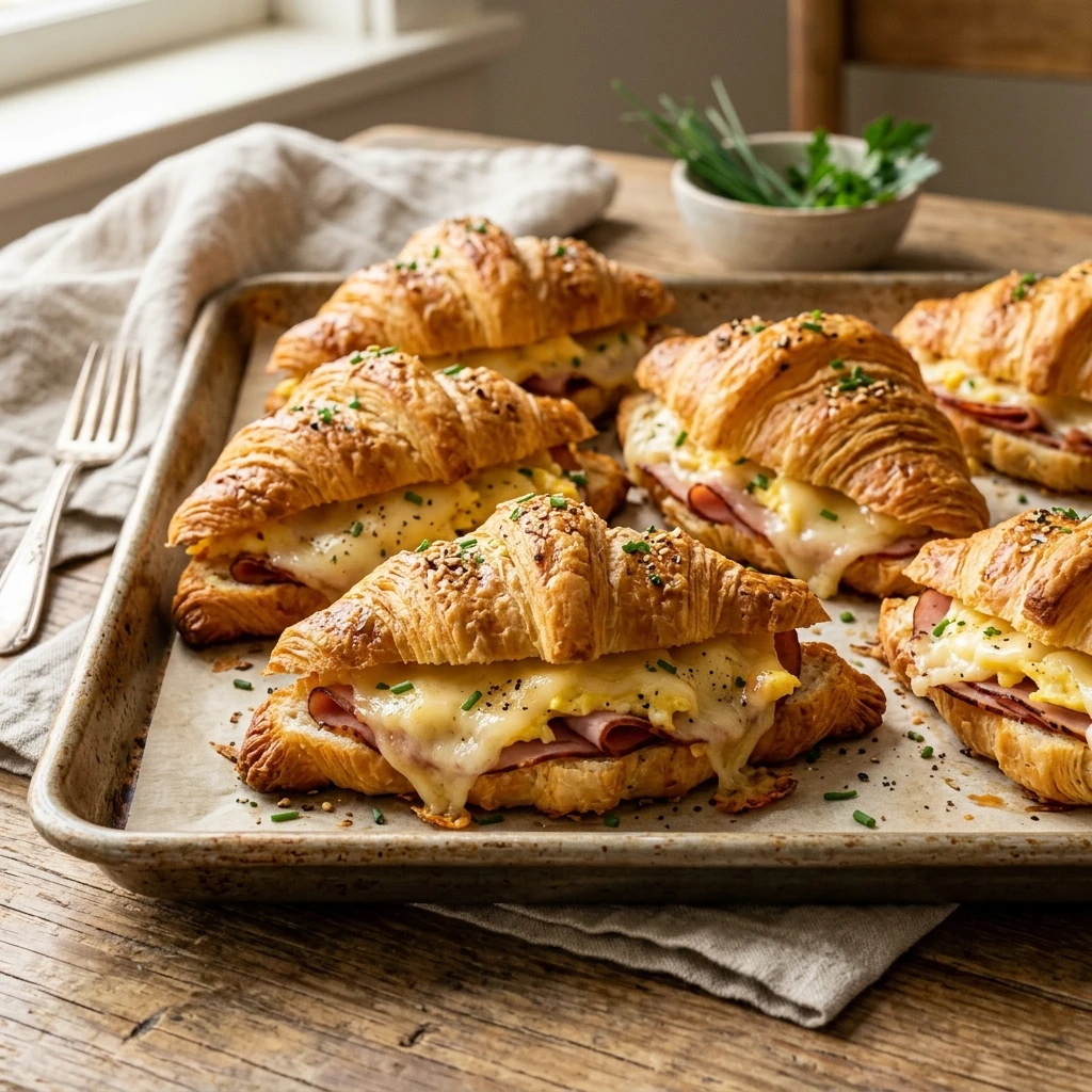 Sheet Pan Breakfast Croissant Sandwiches With Ham And Cheese