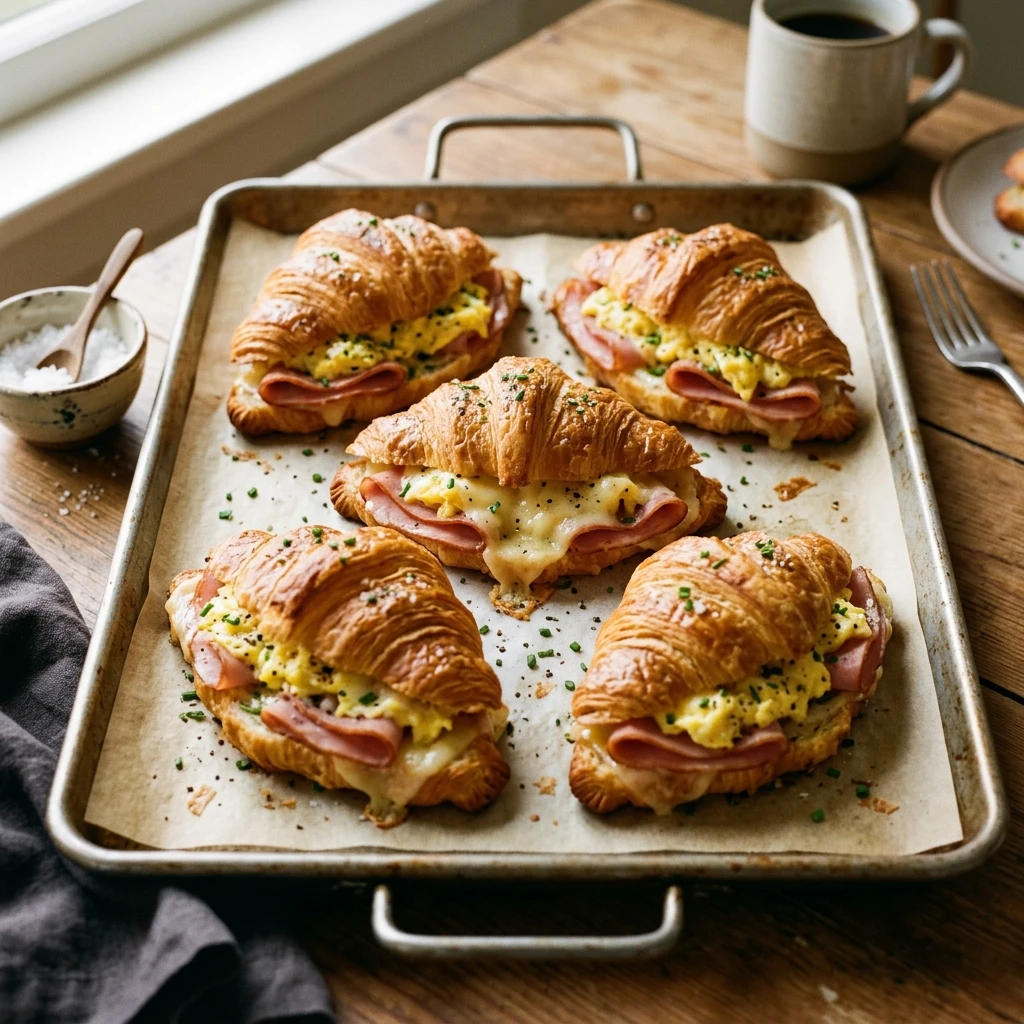 Sheet Pan Breakfast Croissant Sandwiches With Ham And Cheese