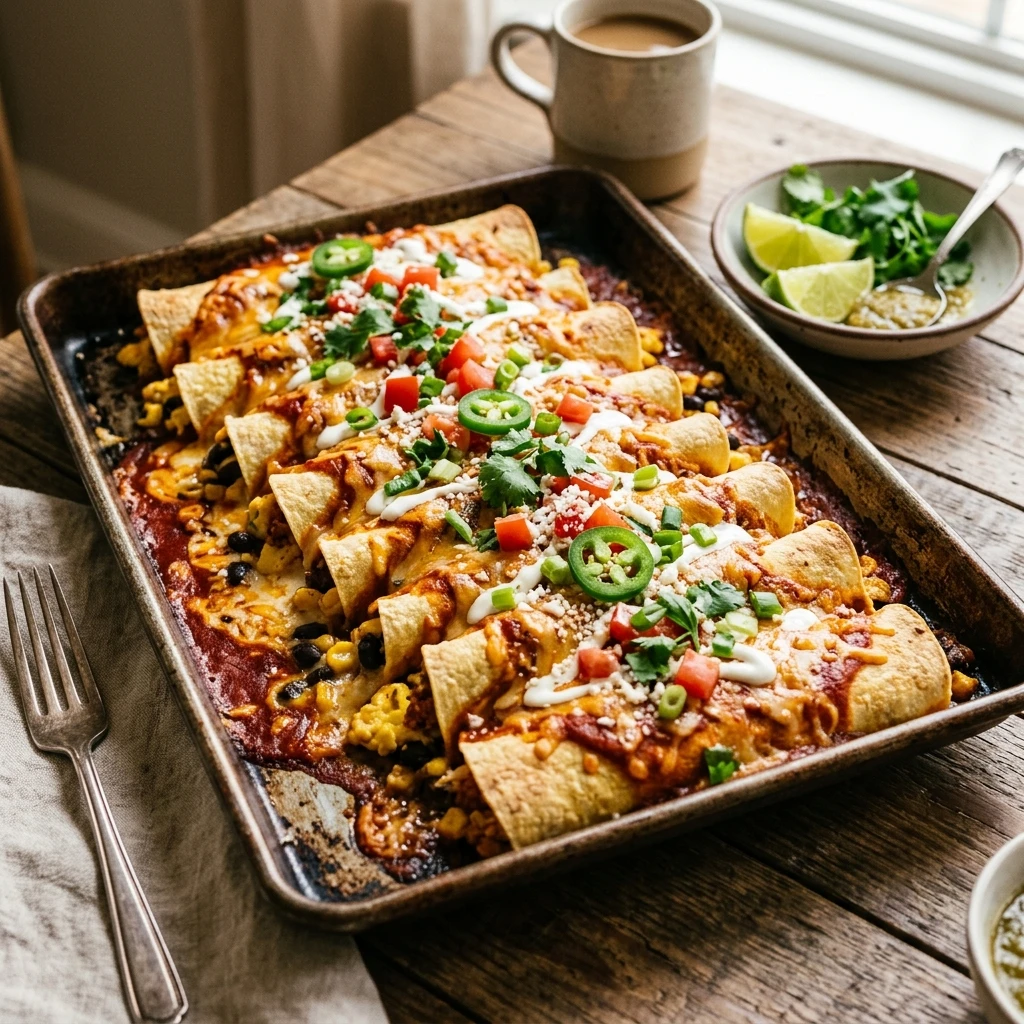 Sheet Pan Breakfast Enchiladas Freezer Meal Prep Feeds 8