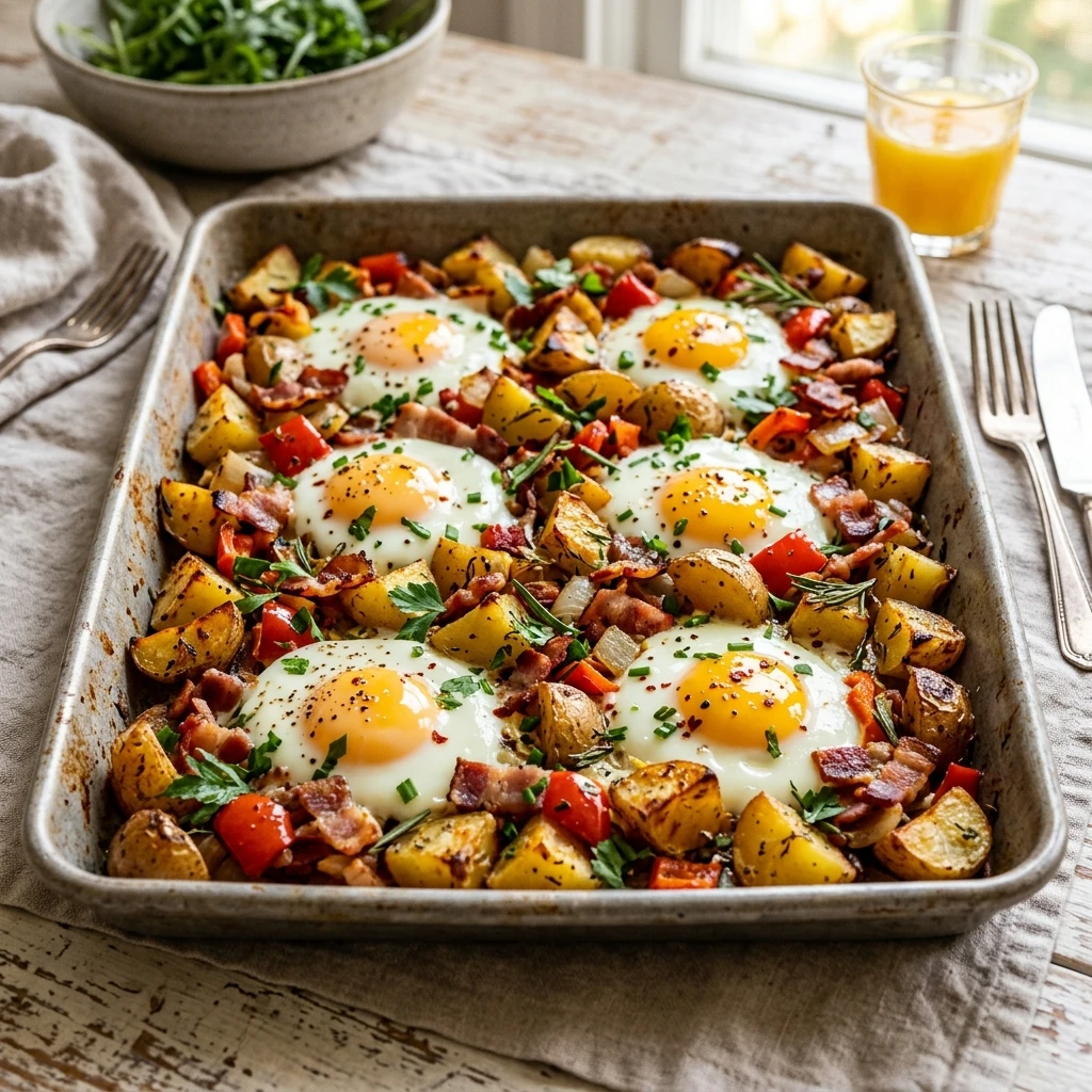 Sheet Pan Breakfast Potatoes And Eggs Feeds 8