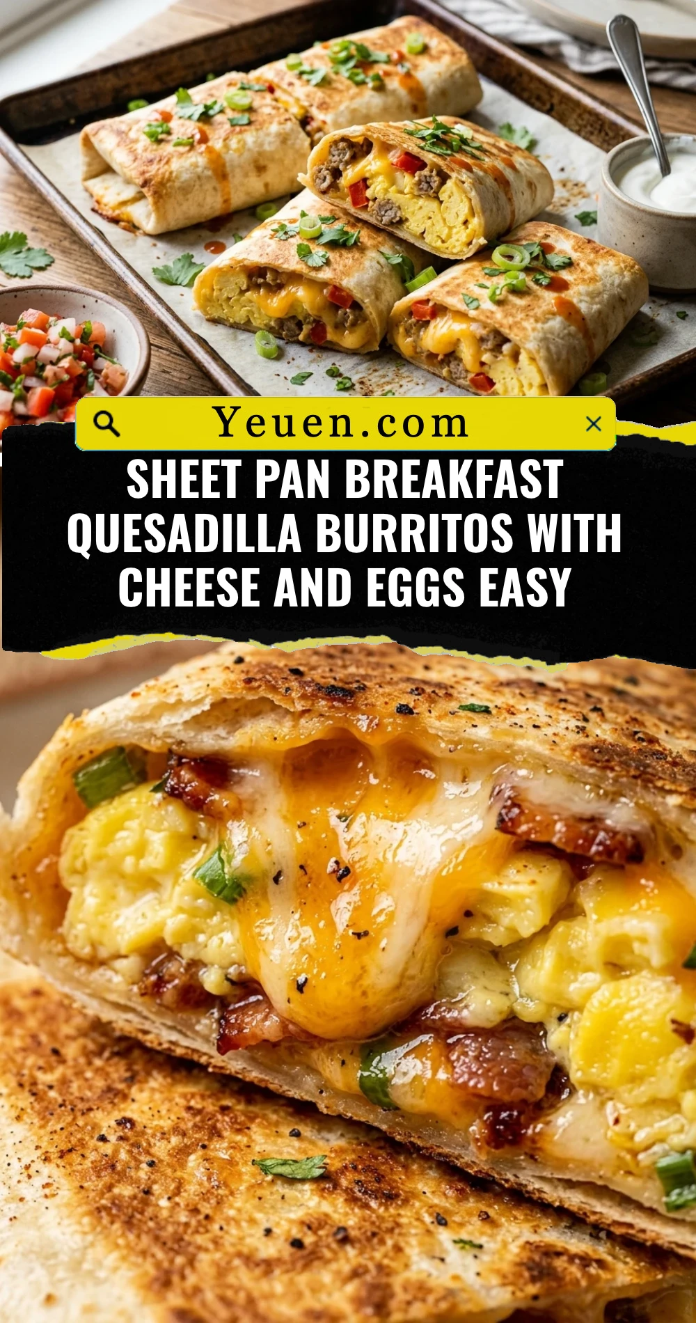 Sheet Pan Breakfast Quesadilla Burritos With Cheese And Eggs Easy