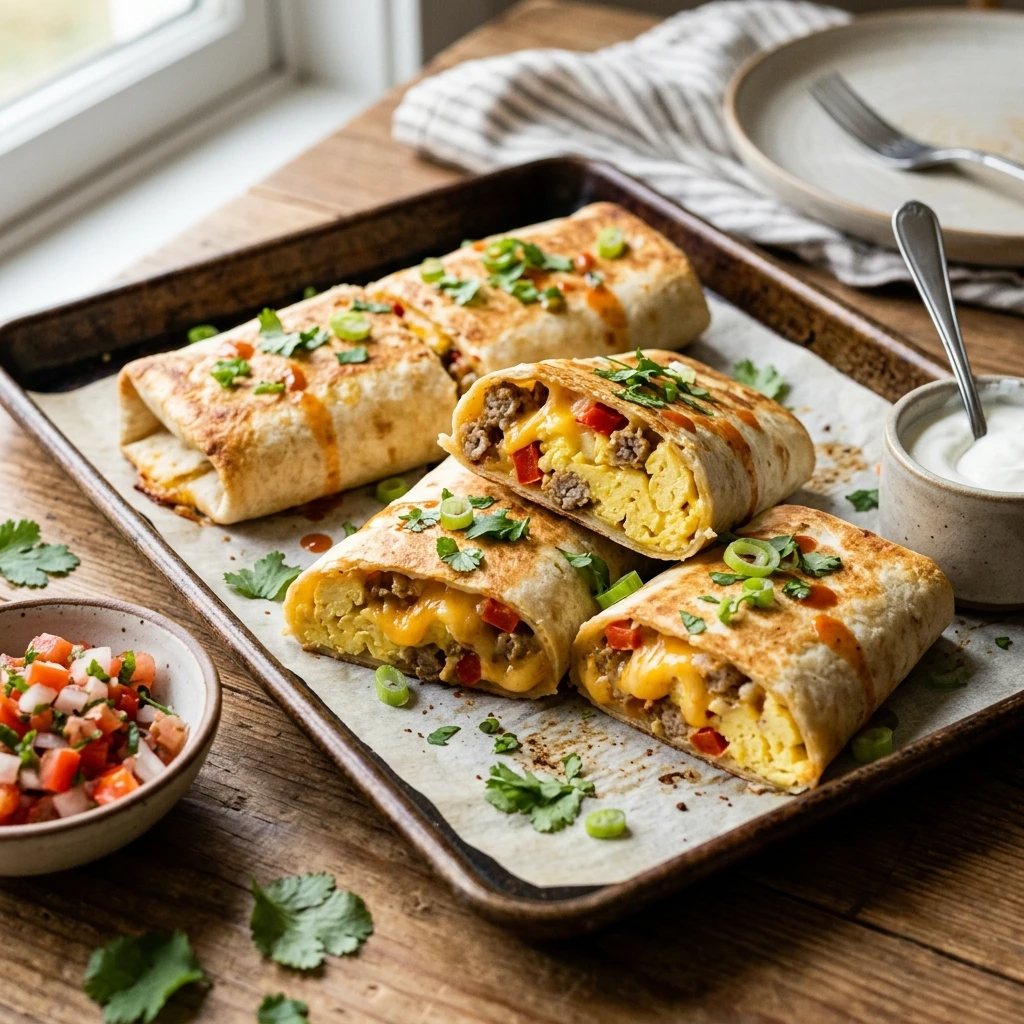 Sheet Pan Breakfast Quesadilla Burritos With Cheese And Eggs Easy