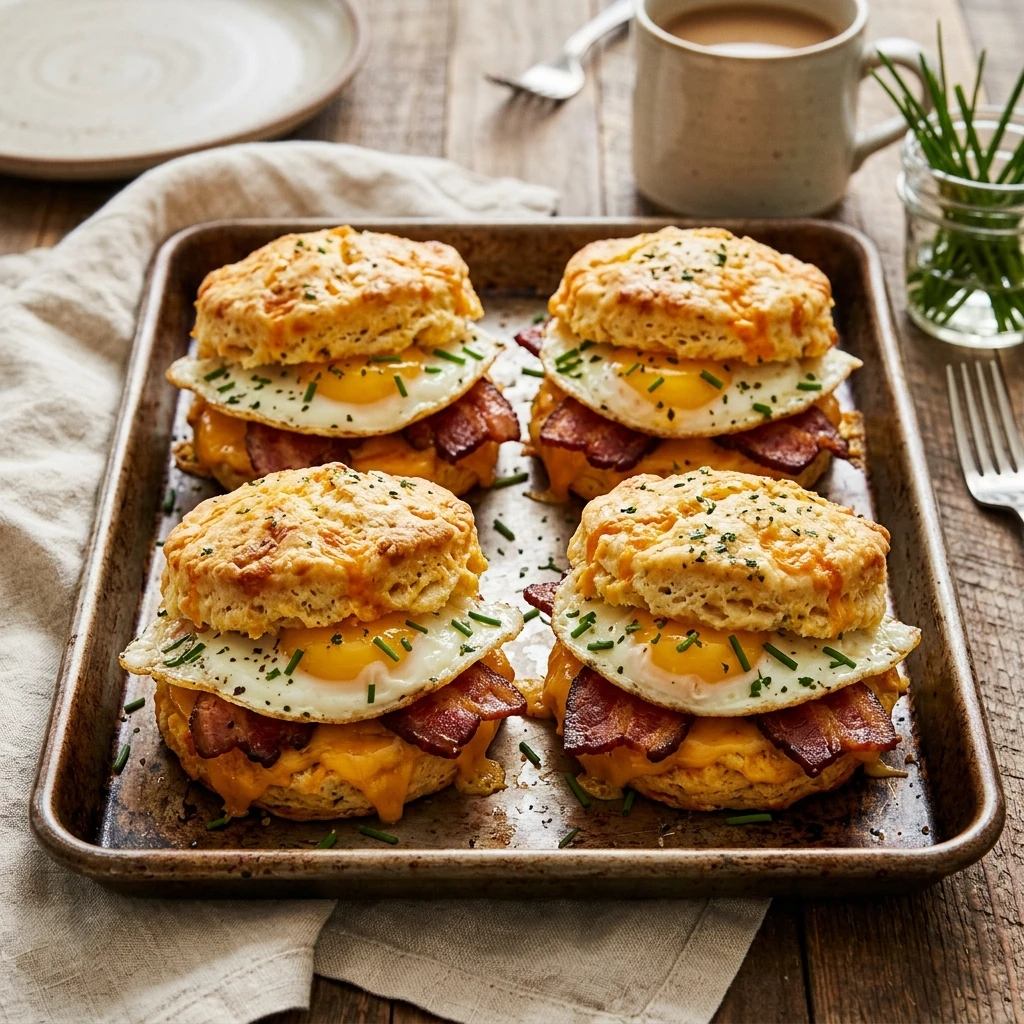 Sheet Pan Cheddar Bay Biscuit Breakfast Sandwiches Easy Brunch