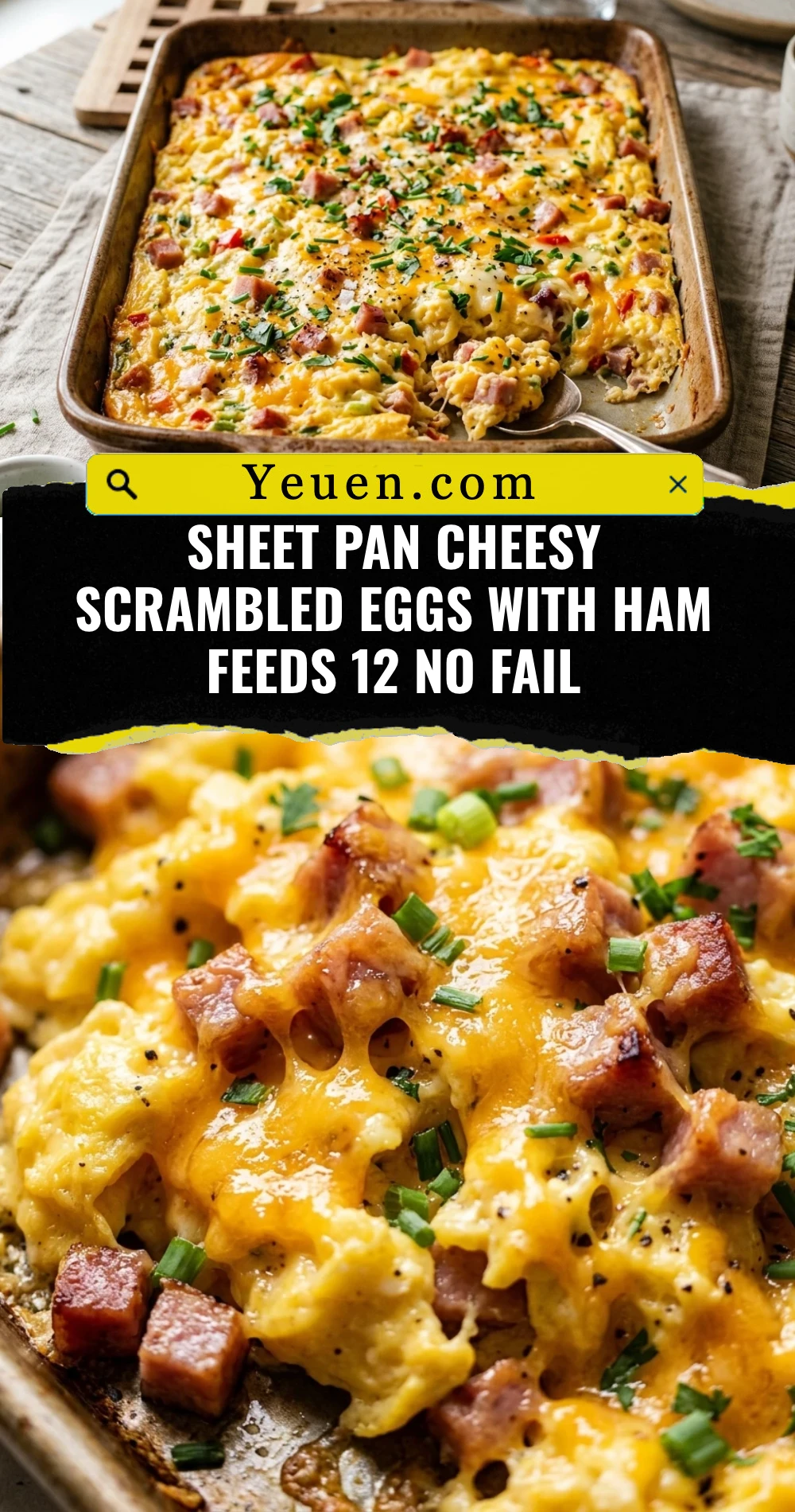 Sheet Pan Cheesy Scrambled Eggs With Ham Feeds 12 No Fail