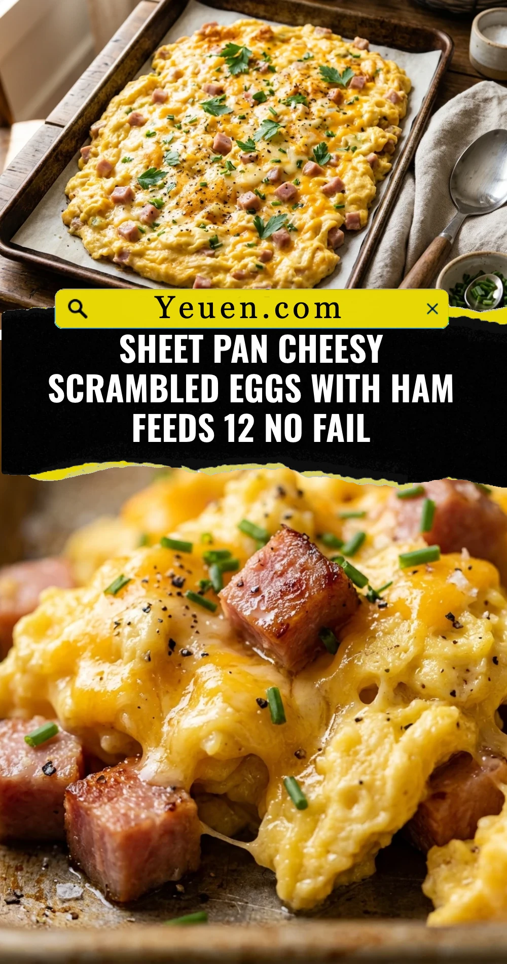 Sheet Pan Cheesy Scrambled Eggs With Ham Feeds 12 No Fail