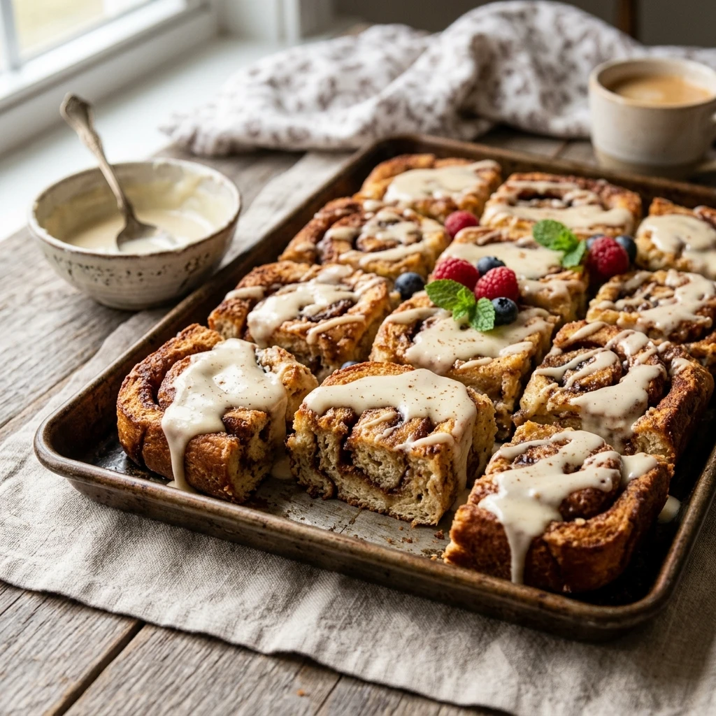 Sheet Pan Cinnamon Roll French Toast With Cream Cheese Glaze