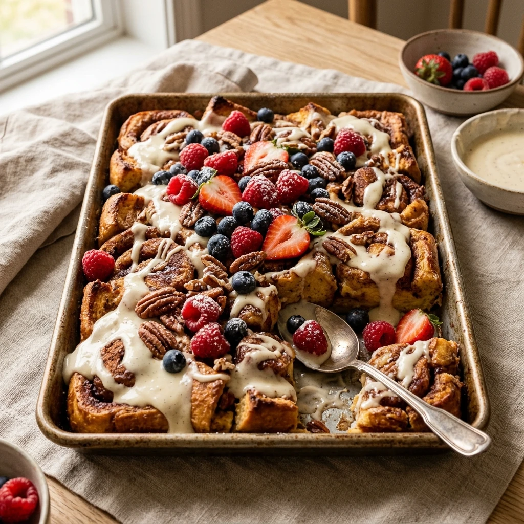 Sheet Pan Cinnamon Roll French Toast With Cream Cheese Glaze