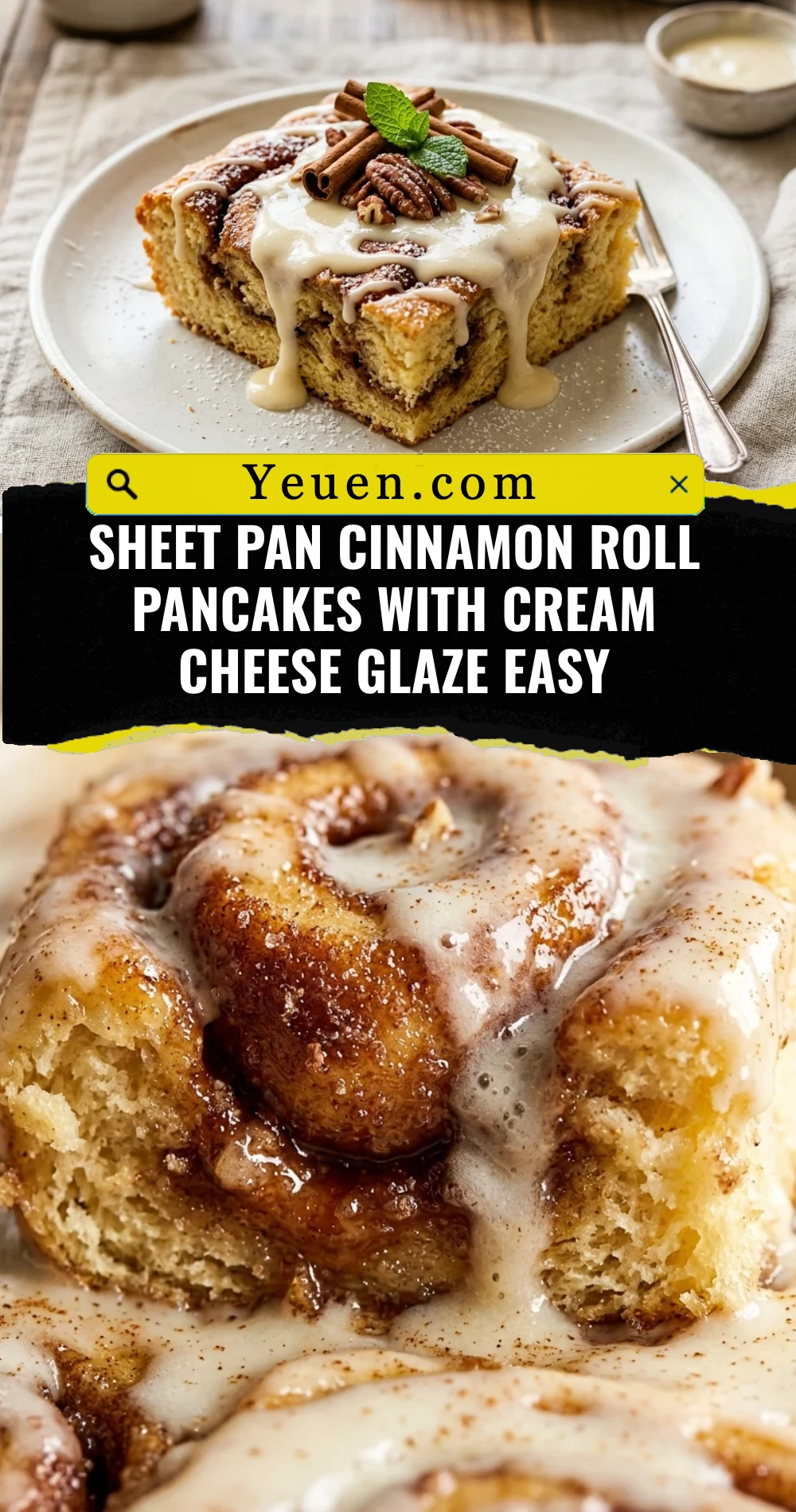 Sheet Pan Cinnamon Roll Pancakes With Cream Cheese Glaze Easy