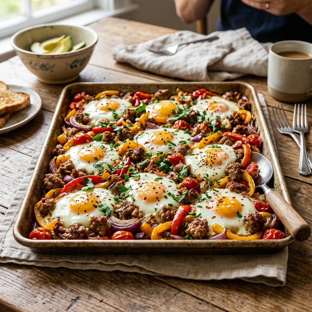 Sheet Pan Eggs And Sausage Breakfast Feeds 12