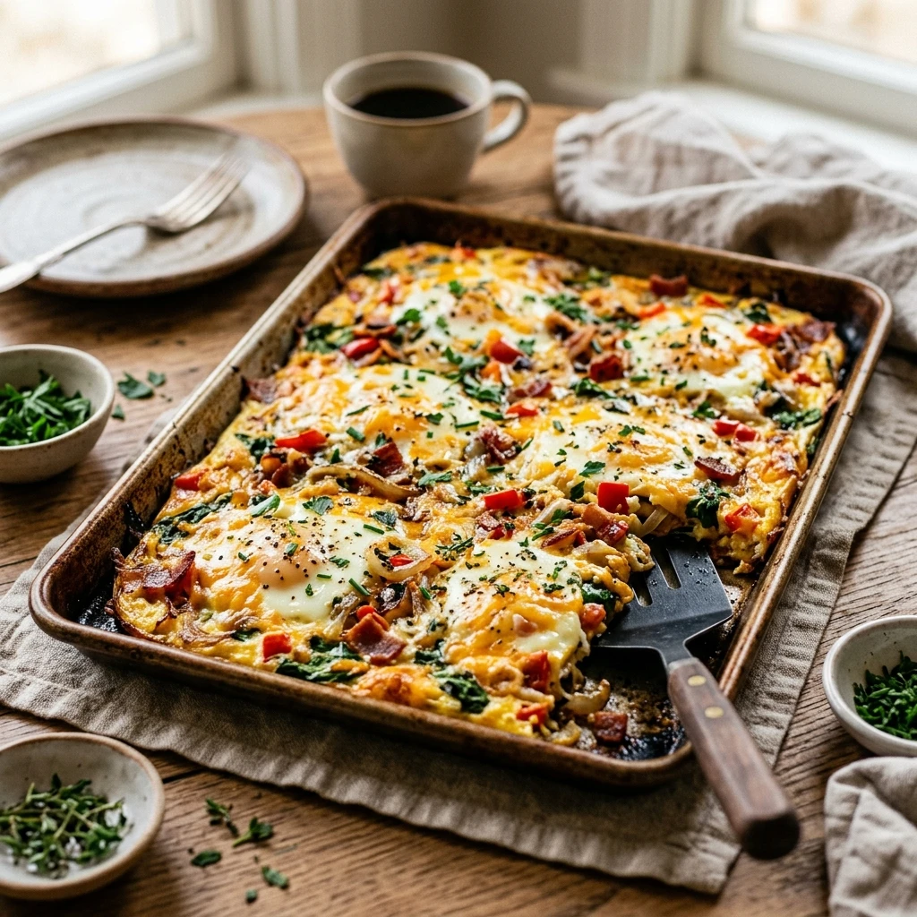Sheet Pan Eggs With Cheese Breakfast Feeds 12