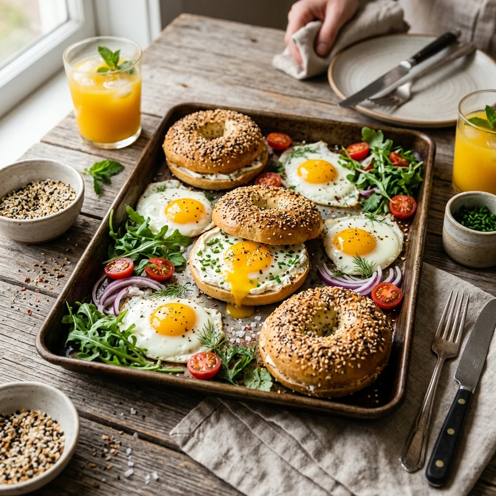 Sheet Pan Everything Bagels With Eggs Easy Brunch