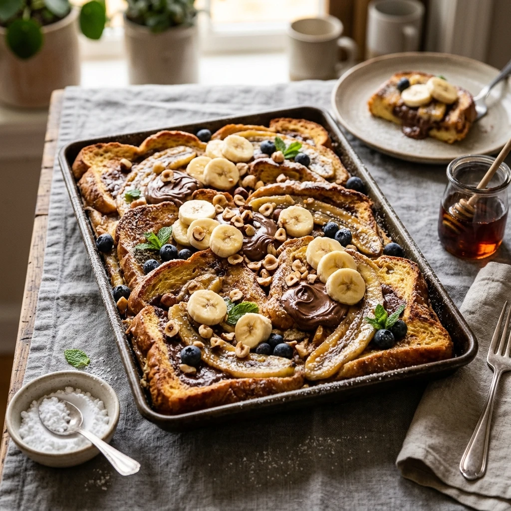 Sheet Pan French Toast With Nutella And Banana Feeds 8 Easy