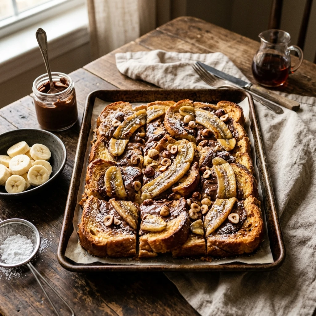 Sheet Pan French Toast With Nutella And Banana Feeds 8 Easy