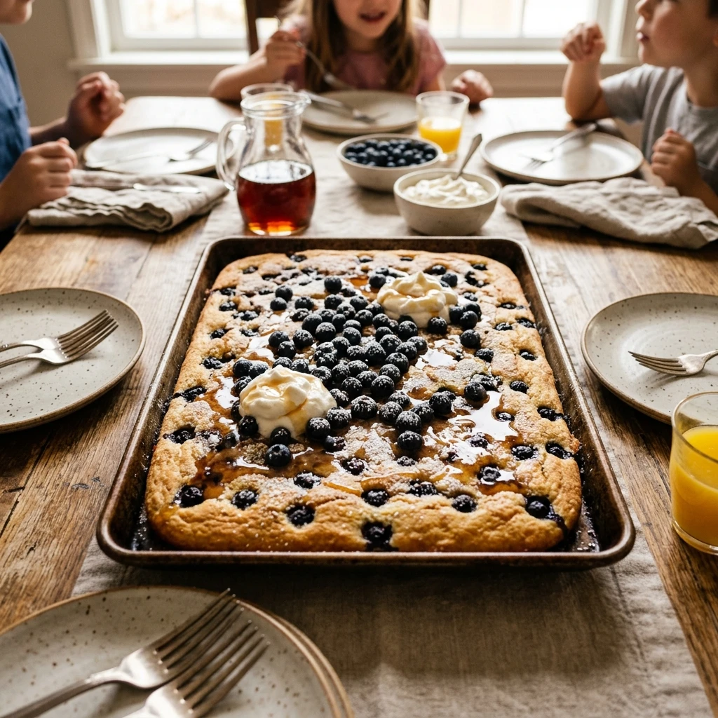 Sheet Pan Pancakes Blueberry Family Feeds 8 No Flip