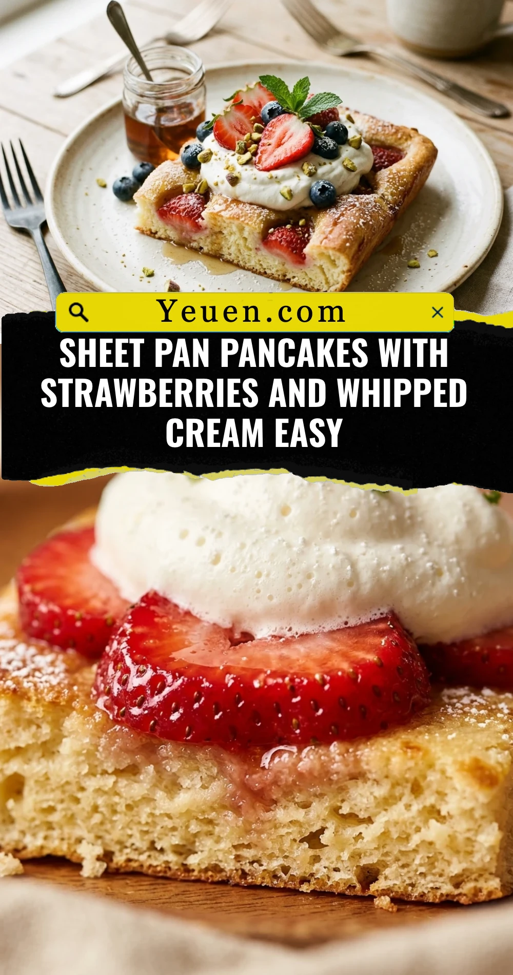 Sheet Pan Pancakes With Strawberries And Whipped Cream Easy